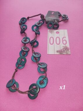paparazzi Teal Ring-Link Necklace and Earring Set - Blue-Green